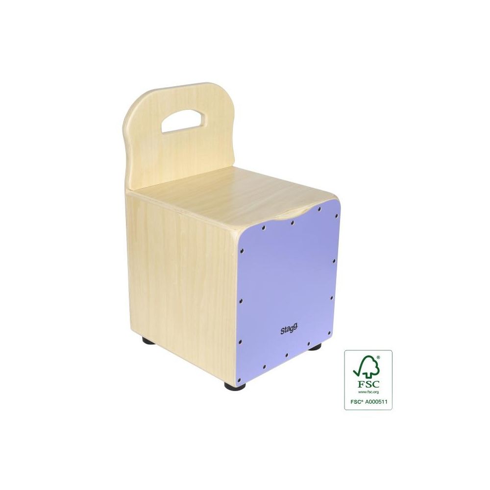 STAGG Cajón pour enfant avec dossier EasyGo, en tilleul, plaque de frappe mauve