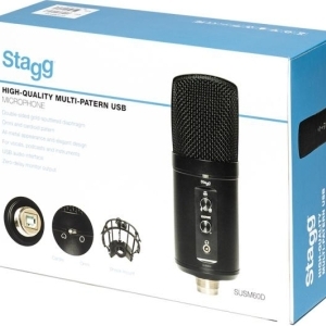 STAGG Microphone à condensateur double face, USB, finition métallique