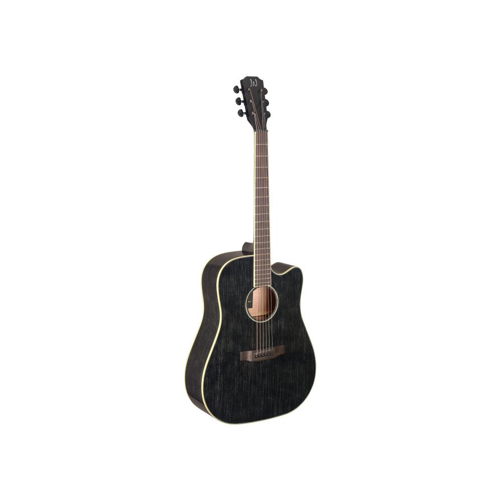 J.N GUITARS Guitare électro-acoustique dreadnought avec table massive et pan coupé, série Yakisugi