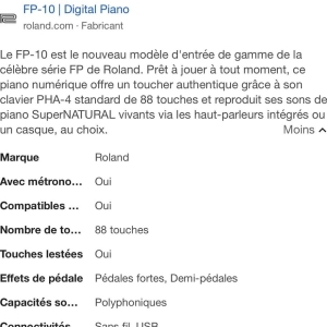 Roland FP10 Piano numérique