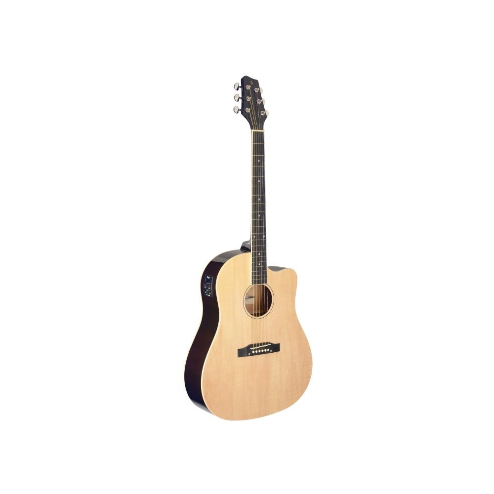 Guitare dreadnought Slope Shoulder électro-acoustique, pan coupé, de couleur naturelle