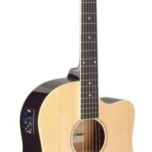 Guitare dreadnought Slope Shoulder électro-acoustique, pan coupé, de couleur naturelle