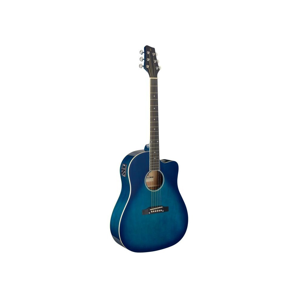 Guitare dreadnought Slope Shoulder électro-acoustique, pan couplé, bleu transparent