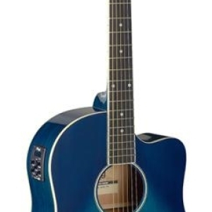 Guitare dreadnought Slope Shoulder électro-acoustique, pan couplé, bleu transparent