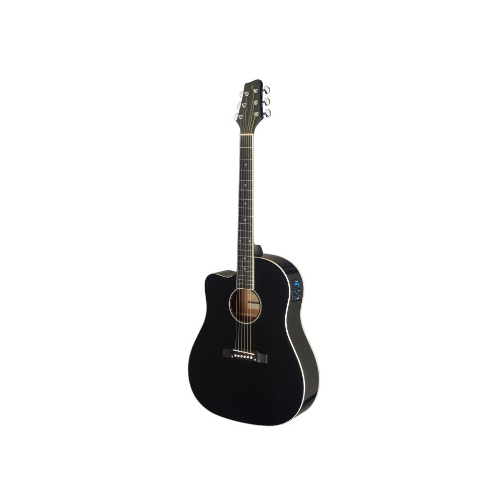 Guitare dreadnought Slope Shoulder électro-acoustique, pan coupé, noire, modèle gaucher