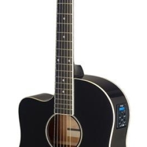 Guitare dreadnought Slope Shoulder électro-acoustique, pan coupé, noire, modèle gaucher