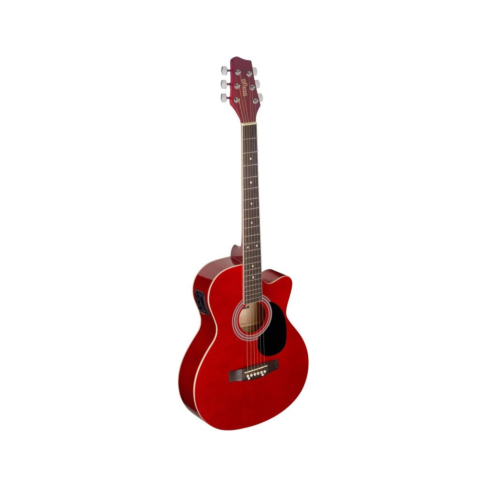 Guitare électro-acoustique auditorium pan coupé rouge avec table en tilleul