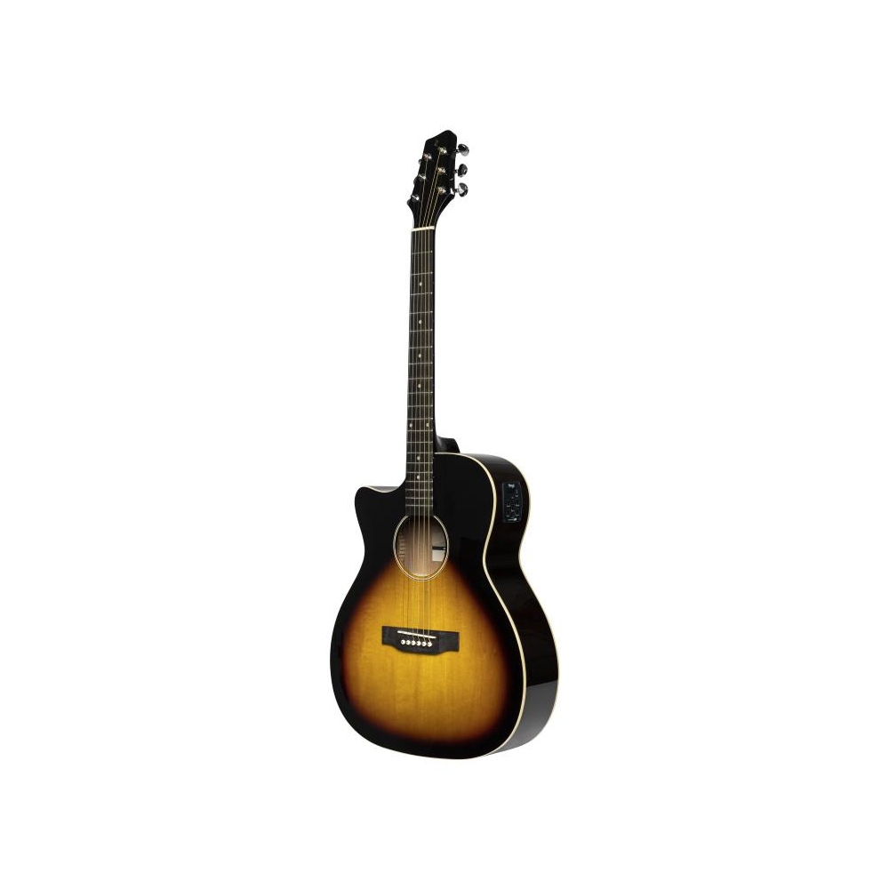 Guitare auditorium électro-acoustique avec pan coupé, sunburst, modèle gaucher