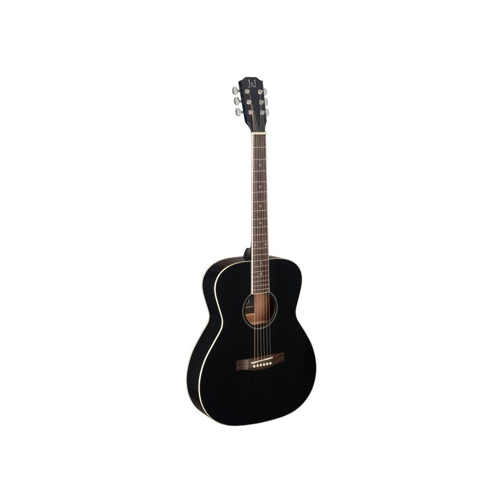 Guitare acoustique auditorium noire avec table en épica massif, série Bessie