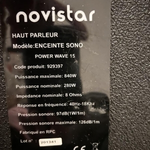 Novistar Power Wave 15 - Enceintes de sonorisation 840W